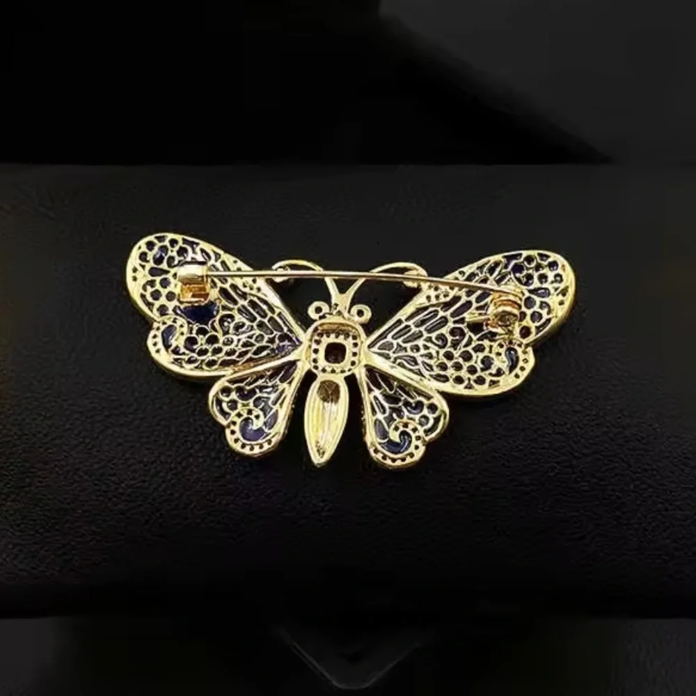 Luxury Elegant Blue Gold Butterfly Brooch